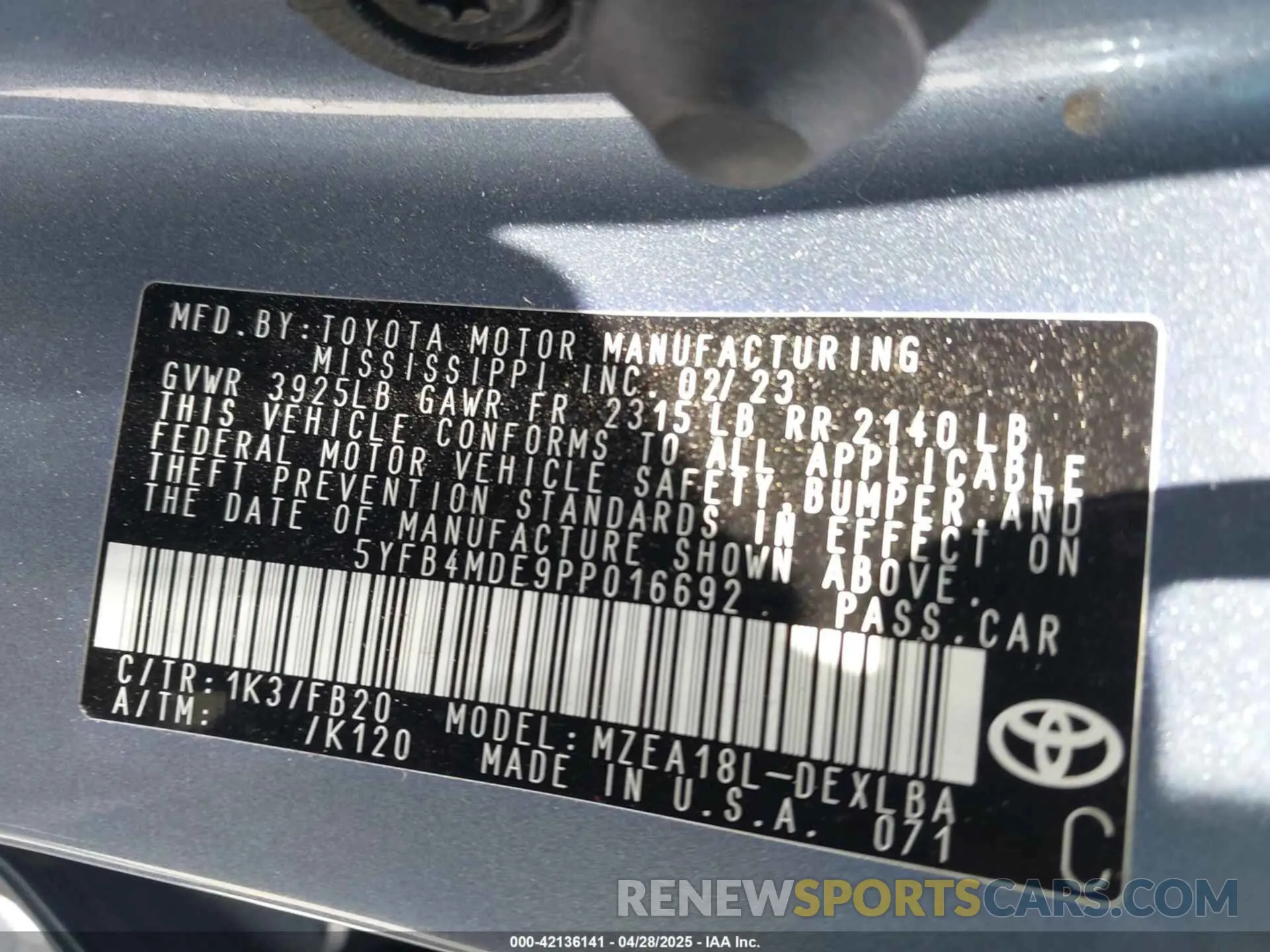 9 Фотография поврежденного автомобиля 5YFB4MDE9PP016692 TOYOTA COROLLA 2023