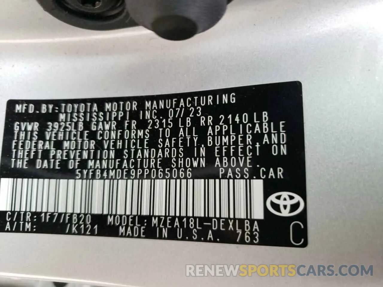 13 Photograph of a damaged car 5YFB4MDE9PP065066 TOYOTA COROLLA 2023