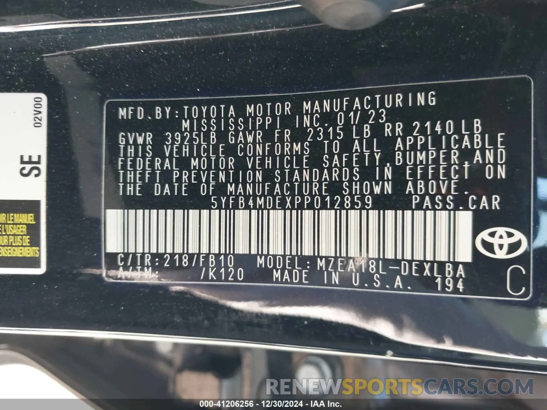 9 Photograph of a damaged car 5YFB4MDEXPP012859 TOYOTA COROLLA 2023