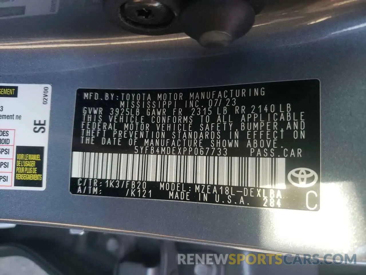 14 Фотография поврежденного автомобиля 5YFB4MDEXPP067733 TOYOTA COROLLA 2023