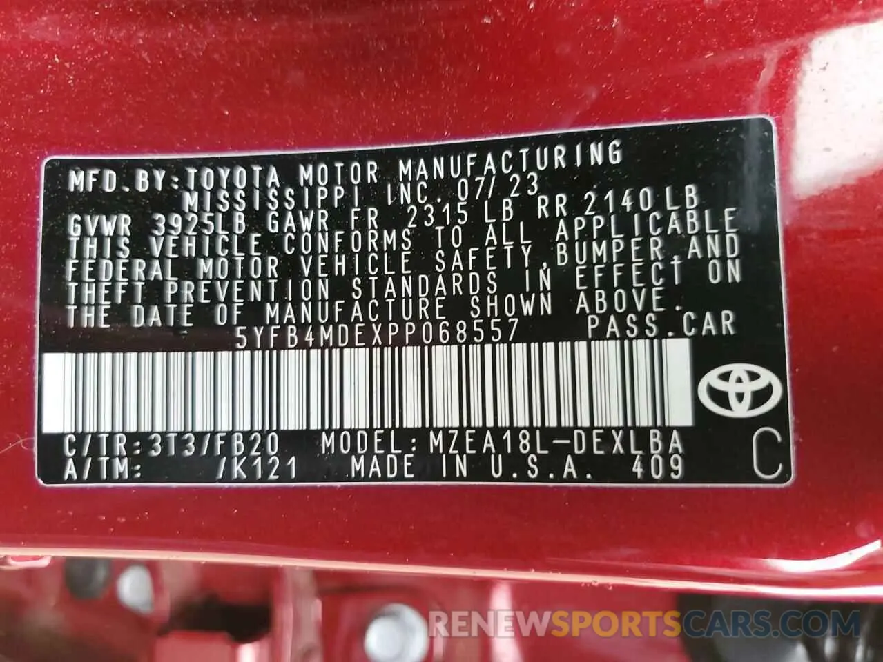 14 Photograph of a damaged car 5YFB4MDEXPP068557 TOYOTA COROLLA 2023