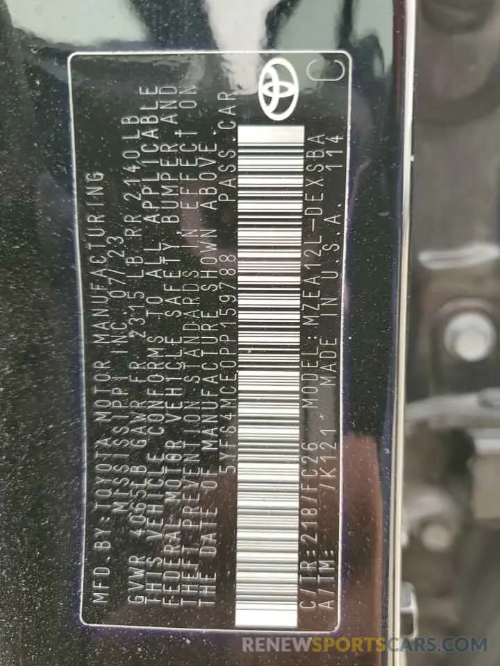 13 Фотография поврежденного автомобиля 5YFS4MCE0PP159788 TOYOTA COROLLA 2023