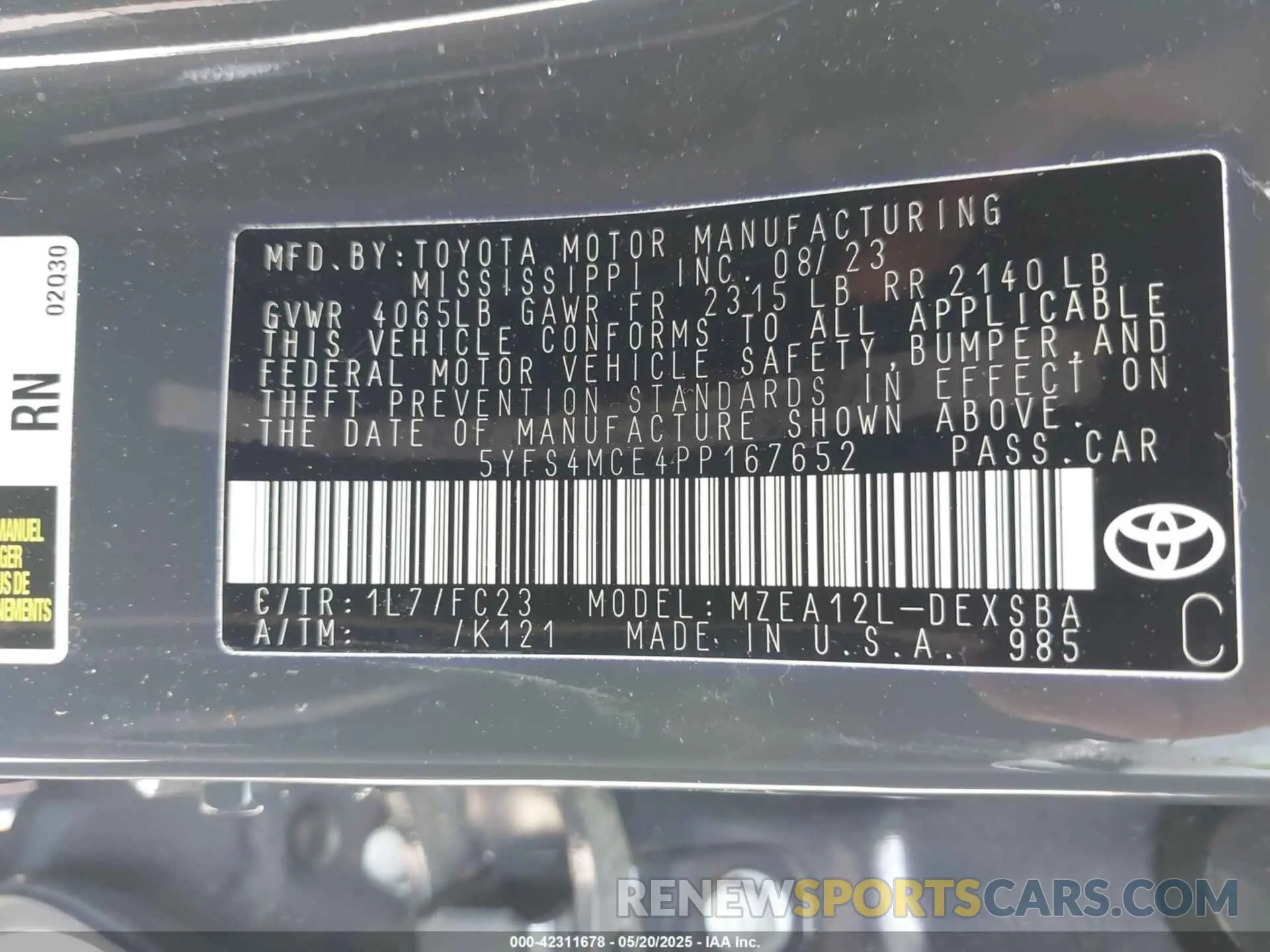 8 Photograph of a damaged car 5YFS4MCE4PP167652 TOYOTA COROLLA 2023