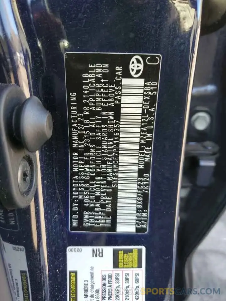 12 Фотография поврежденного автомобиля 5YFS4MCE7PP146357 TOYOTA COROLLA 2023