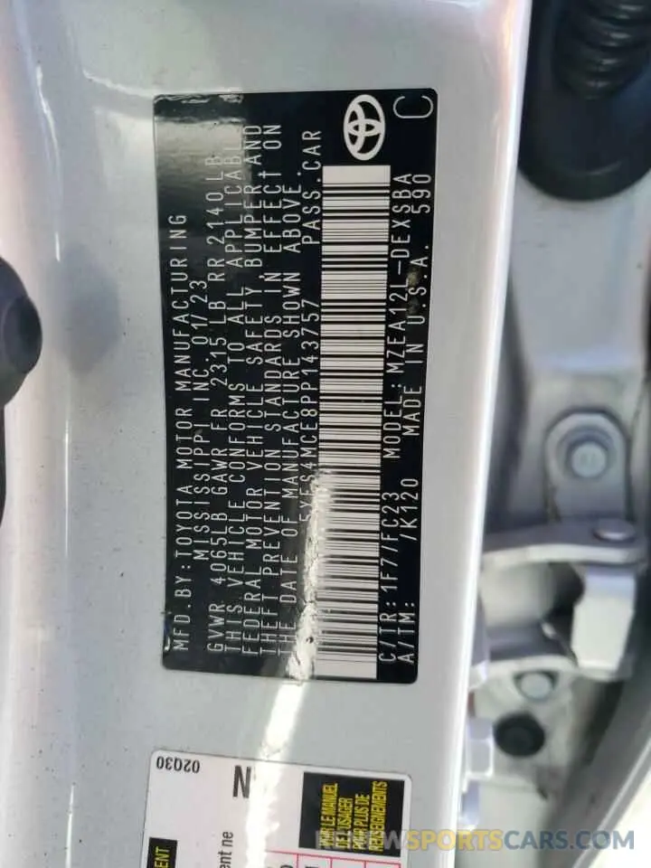 12 Фотография поврежденного автомобиля 5YFS4MCE8PP143757 TOYOTA COROLLA 2023