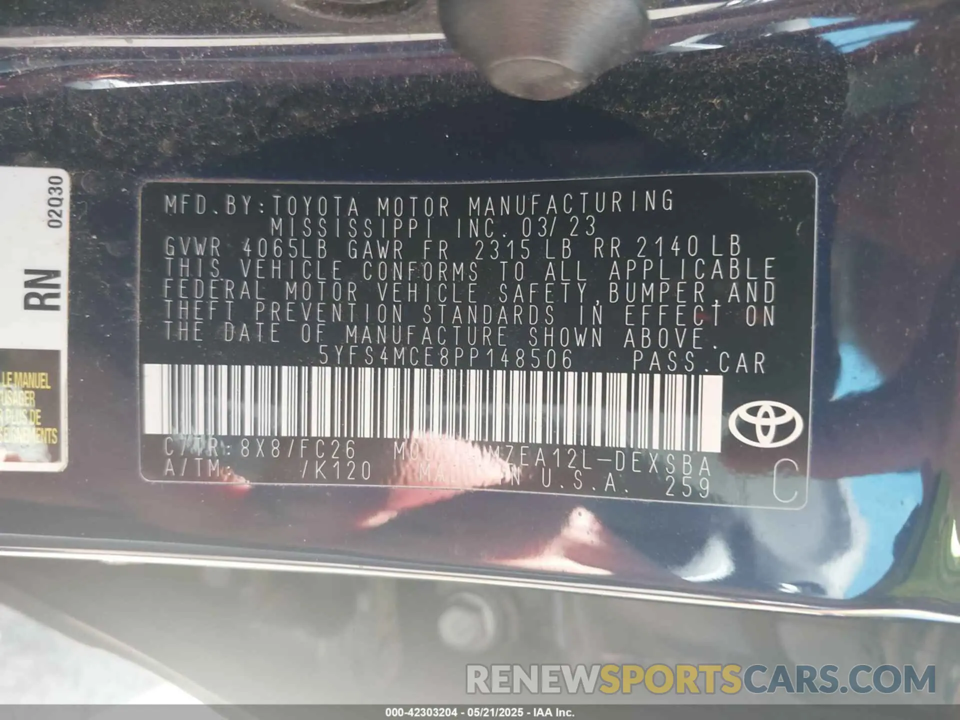 9 Photograph of a damaged car 5YFS4MCE8PP148506 TOYOTA COROLLA 2023