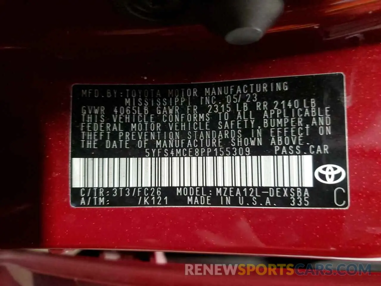 13 Фотография поврежденного автомобиля 5YFS4MCE8PP155309 TOYOTA COROLLA 2023