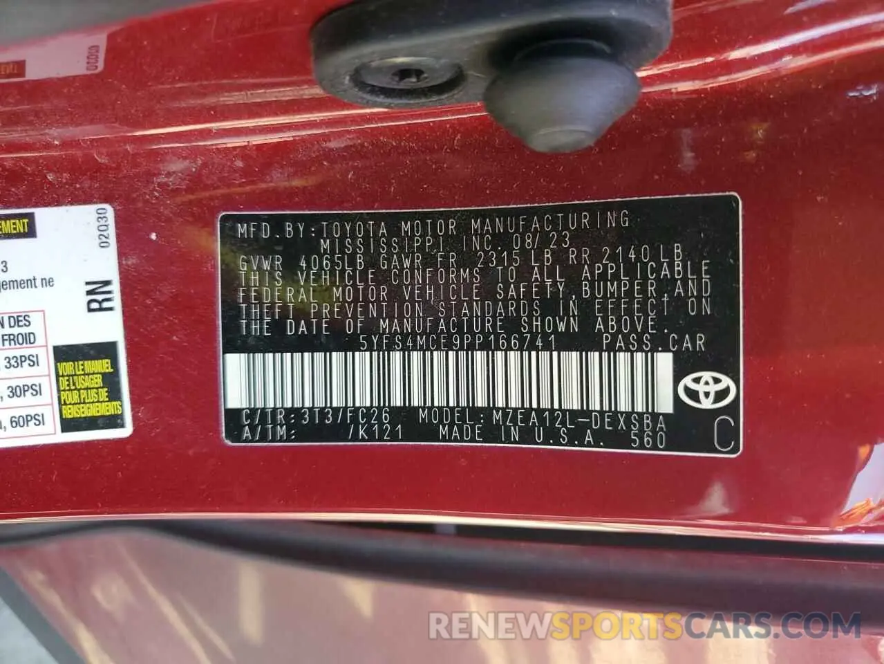 12 Фотография поврежденного автомобиля 5YFS4MCE9PP166741 TOYOTA COROLLA 2023