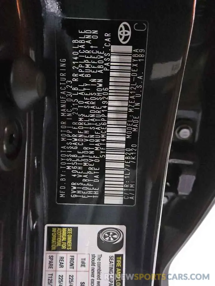 12 Фотография поврежденного автомобиля 5YFT4MCE6PP149206 TOYOTA COROLLA 2023