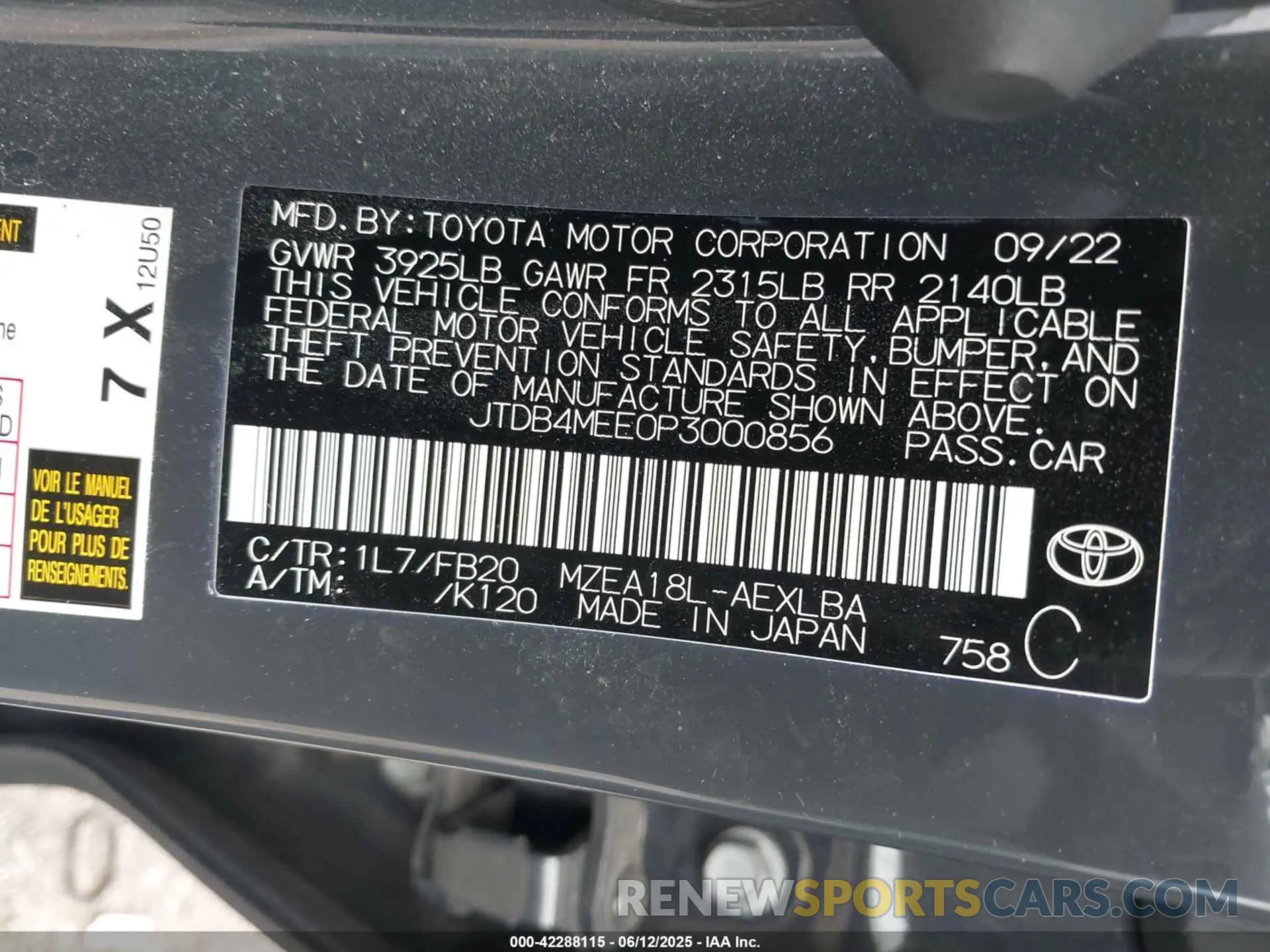 9 Фотография поврежденного автомобиля JTDB4MEE0P3000856 TOYOTA COROLLA 2023