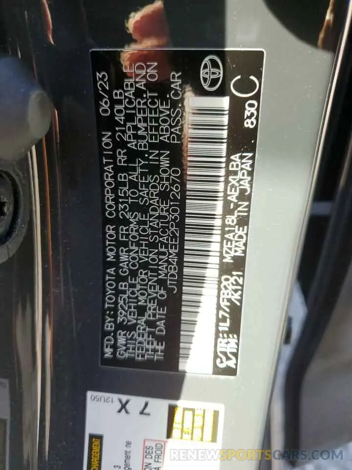 12 Фотография поврежденного автомобиля JTDB4MEE2P3012670 TOYOTA COROLLA 2023