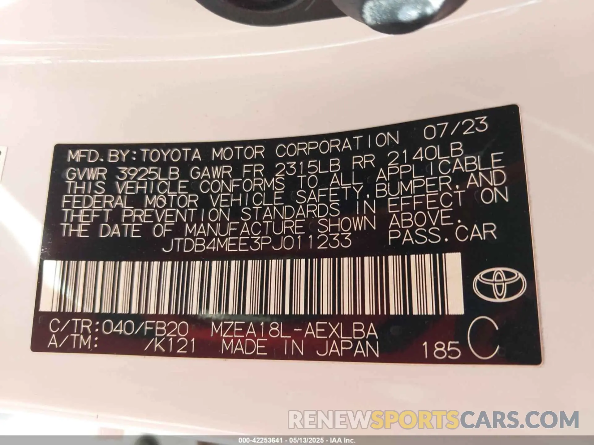9 Фотография поврежденного автомобиля JTDB4MEE3PJ011233 TOYOTA COROLLA 2023