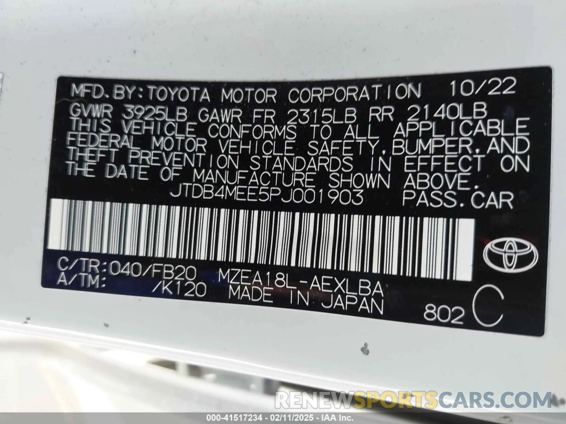 9 Photograph of a damaged car JTDB4MEE5PJ001903 TOYOTA COROLLA 2023