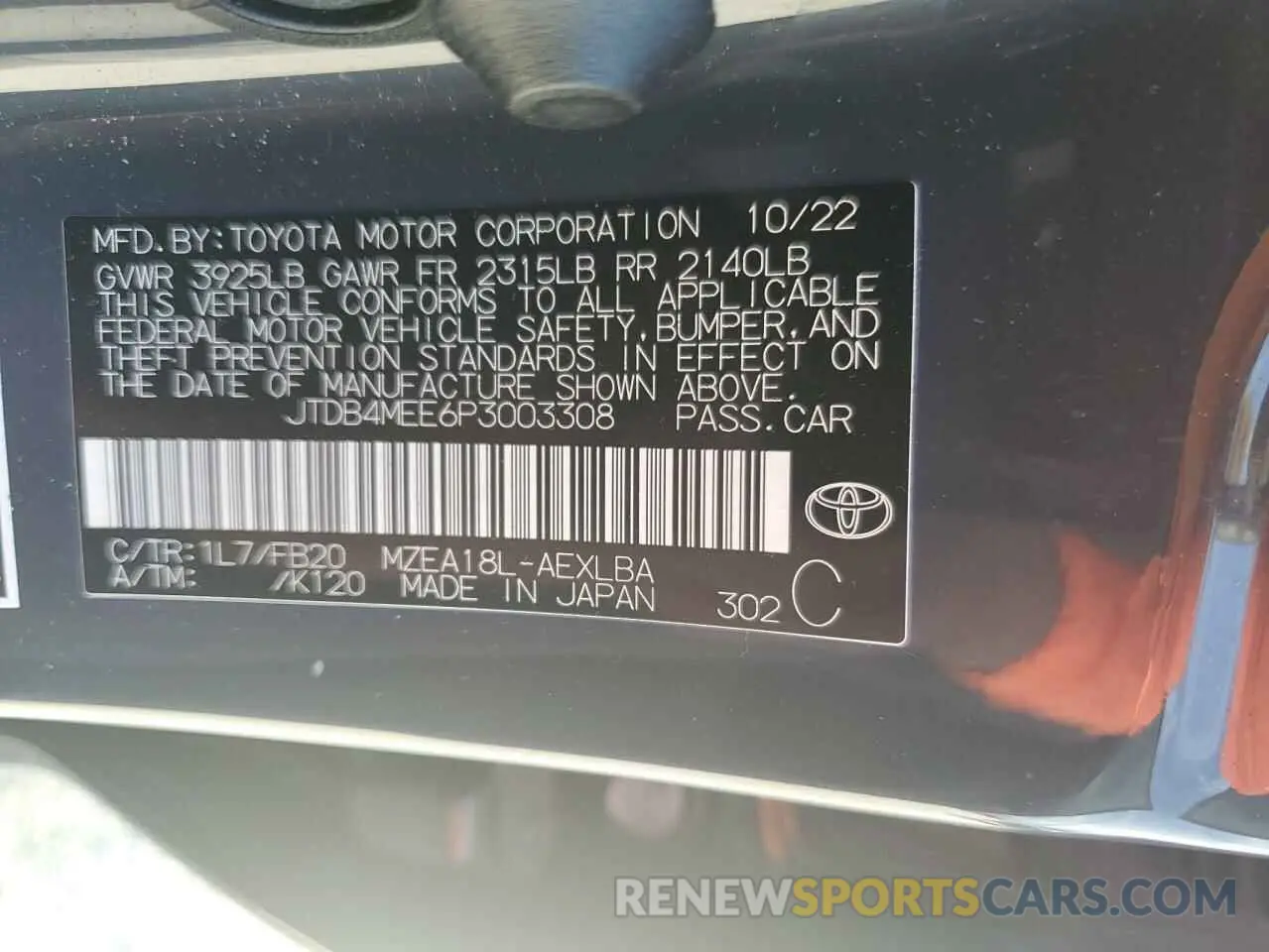 12 Фотография поврежденного автомобиля JTDB4MEE6P3003308 TOYOTA COROLLA 2023
