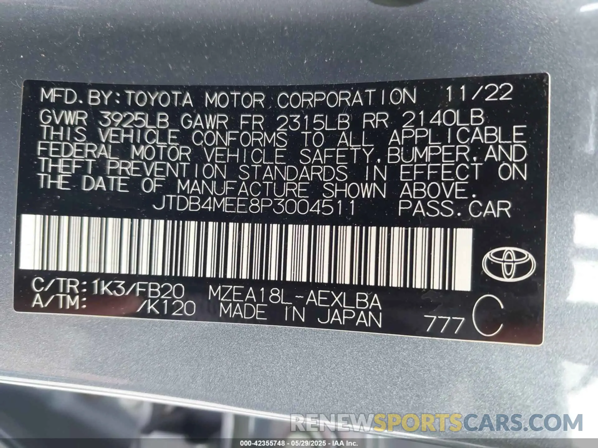 9 Photograph of a damaged car JTDB4MEE8P3004511 TOYOTA COROLLA 2023