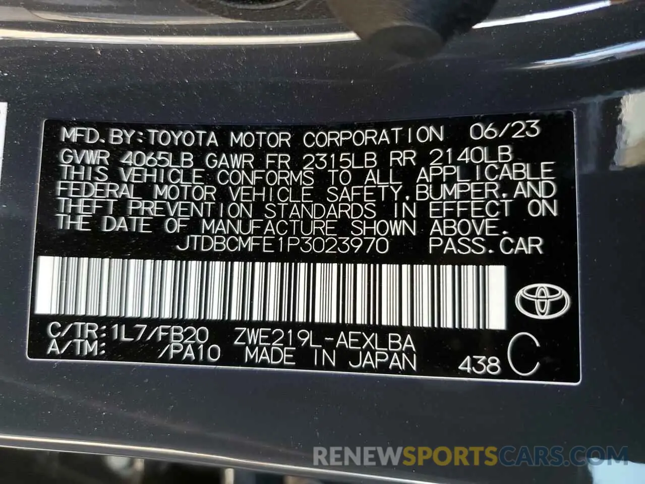12 Фотография поврежденного автомобиля JTDBCMFE1P3023970 TOYOTA COROLLA 2023