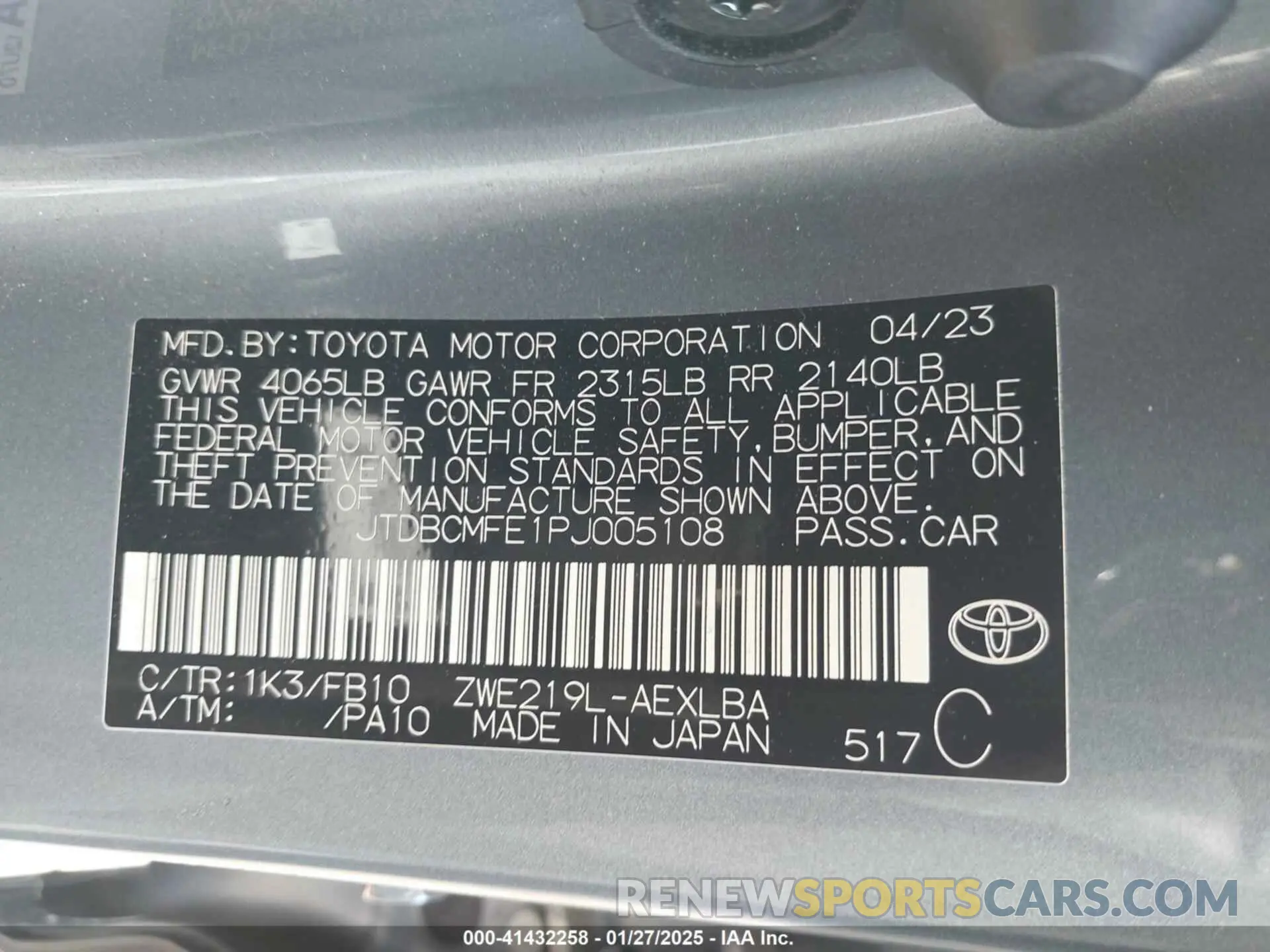 9 Photograph of a damaged car JTDBCMFE1PJ005108 TOYOTA COROLLA 2023