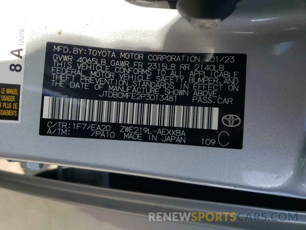 14 Photograph of a damaged car JTDBCMFE2P3013481 TOYOTA COROLLA 2023