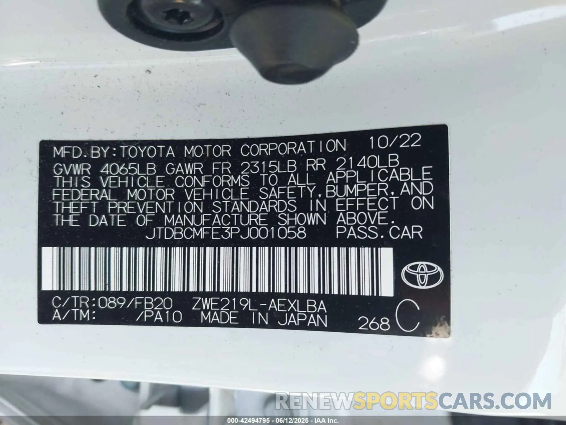 9 Фотография поврежденного автомобиля JTDBCMFE3PJ001058 TOYOTA COROLLA 2023