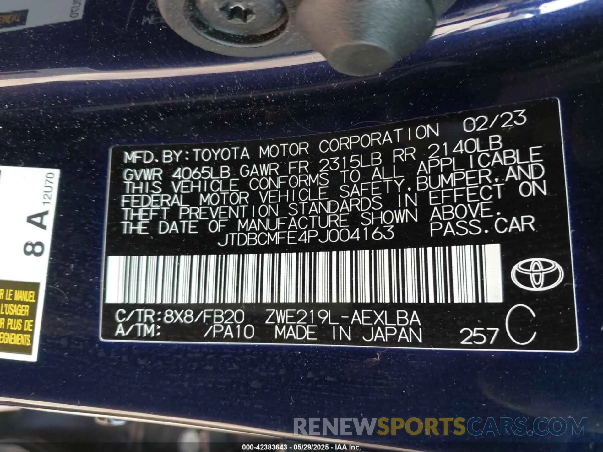 9 Photograph of a damaged car JTDBCMFE4PJ004163 TOYOTA COROLLA 2023
