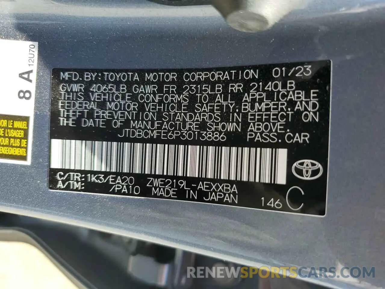 12 Photograph of a damaged car JTDBCMFE6P3013886 TOYOTA COROLLA 2023