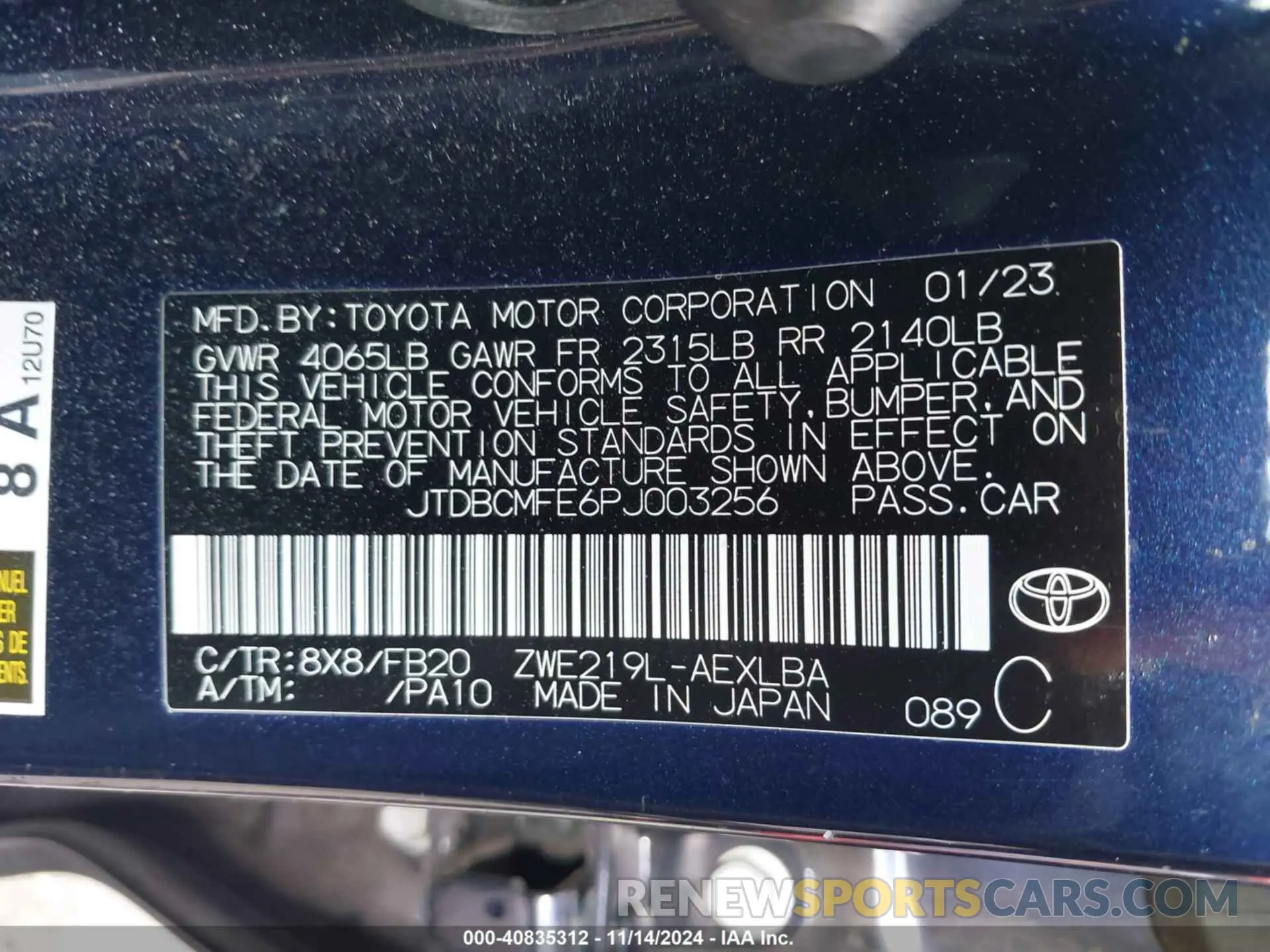 9 Фотография поврежденного автомобиля JTDBCMFE6PJ003256 TOYOTA COROLLA 2023