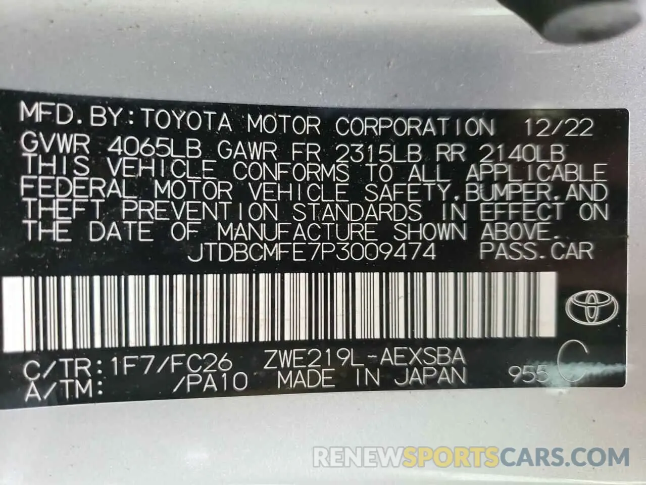 13 Photograph of a damaged car JTDBCMFE7P3009474 TOYOTA COROLLA 2023