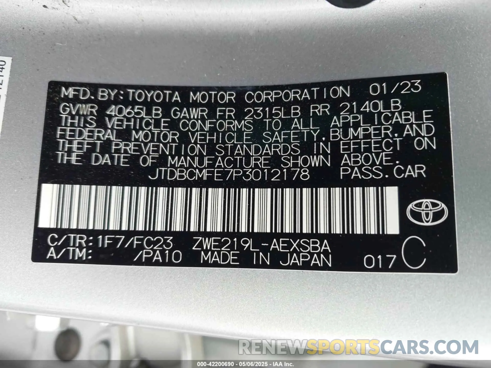 9 Фотография поврежденного автомобиля JTDBCMFE7P3012178 TOYOTA COROLLA 2023