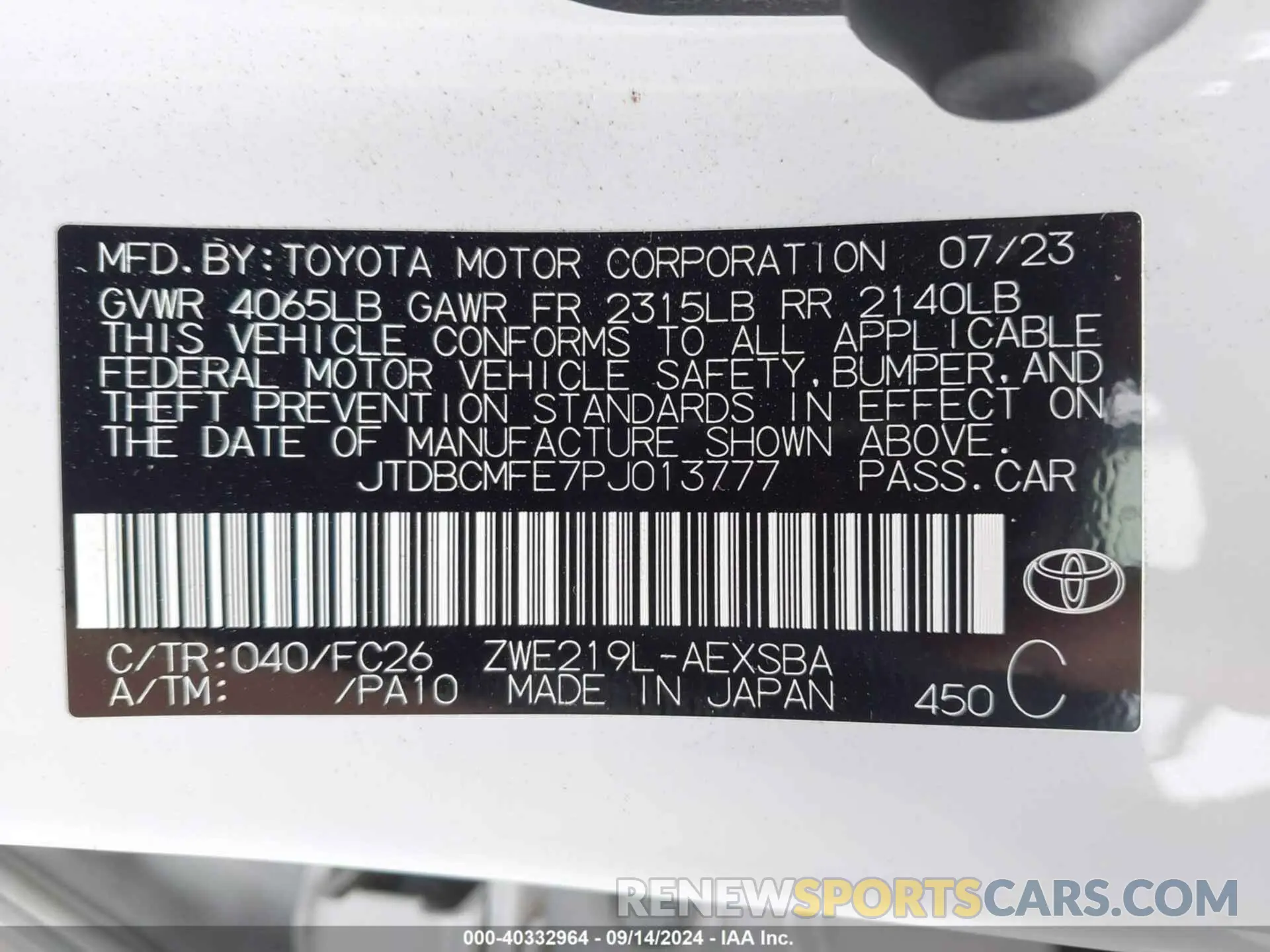 9 Photograph of a damaged car JTDBCMFE7PJ013777 TOYOTA COROLLA 2023