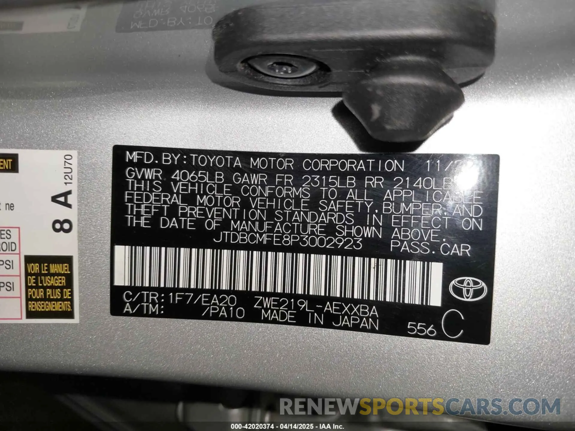 9 Фотография поврежденного автомобиля JTDBCMFE8P3002923 TOYOTA COROLLA 2023