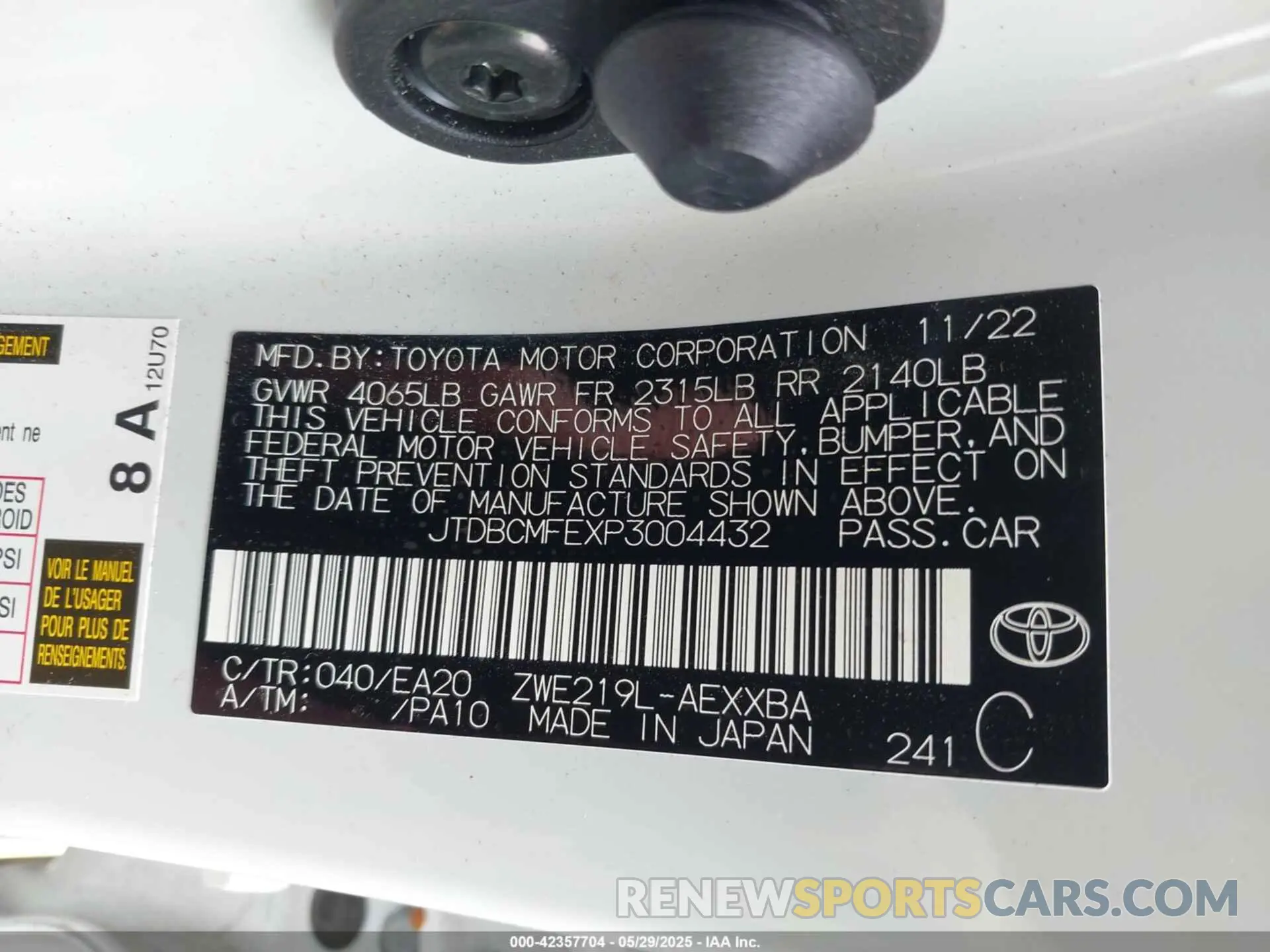 9 Фотография поврежденного автомобиля JTDBCMFEXP3004432 TOYOTA COROLLA 2023