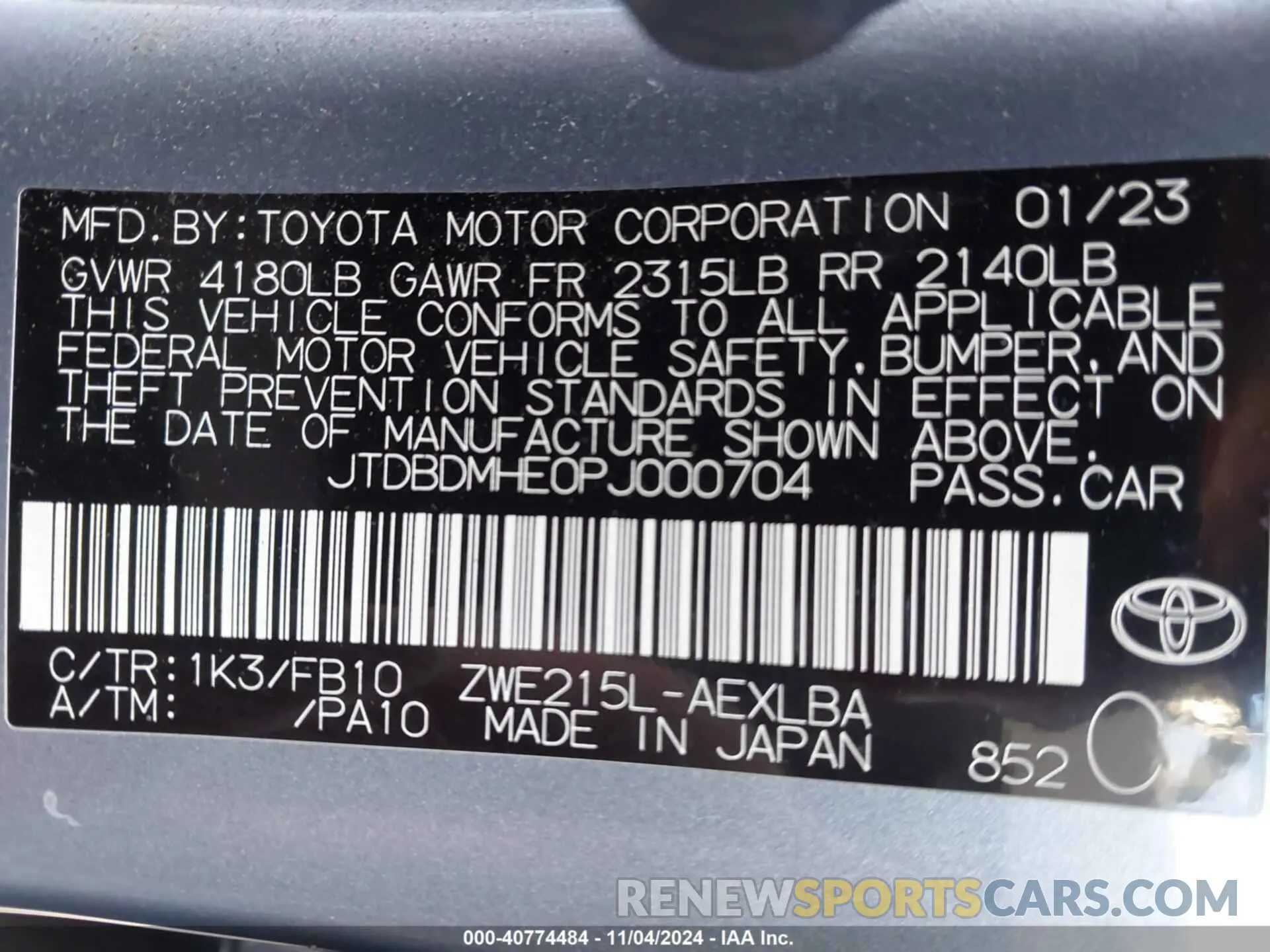 9 Photograph of a damaged car JTDBDMHE0PJ000704 TOYOTA COROLLA 2023