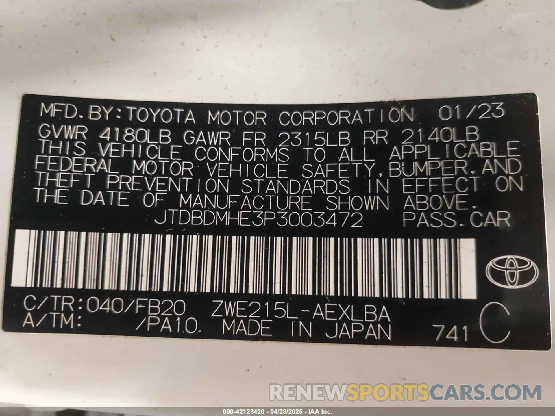 9 Photograph of a damaged car JTDBDMHE3P3003472 TOYOTA COROLLA 2023