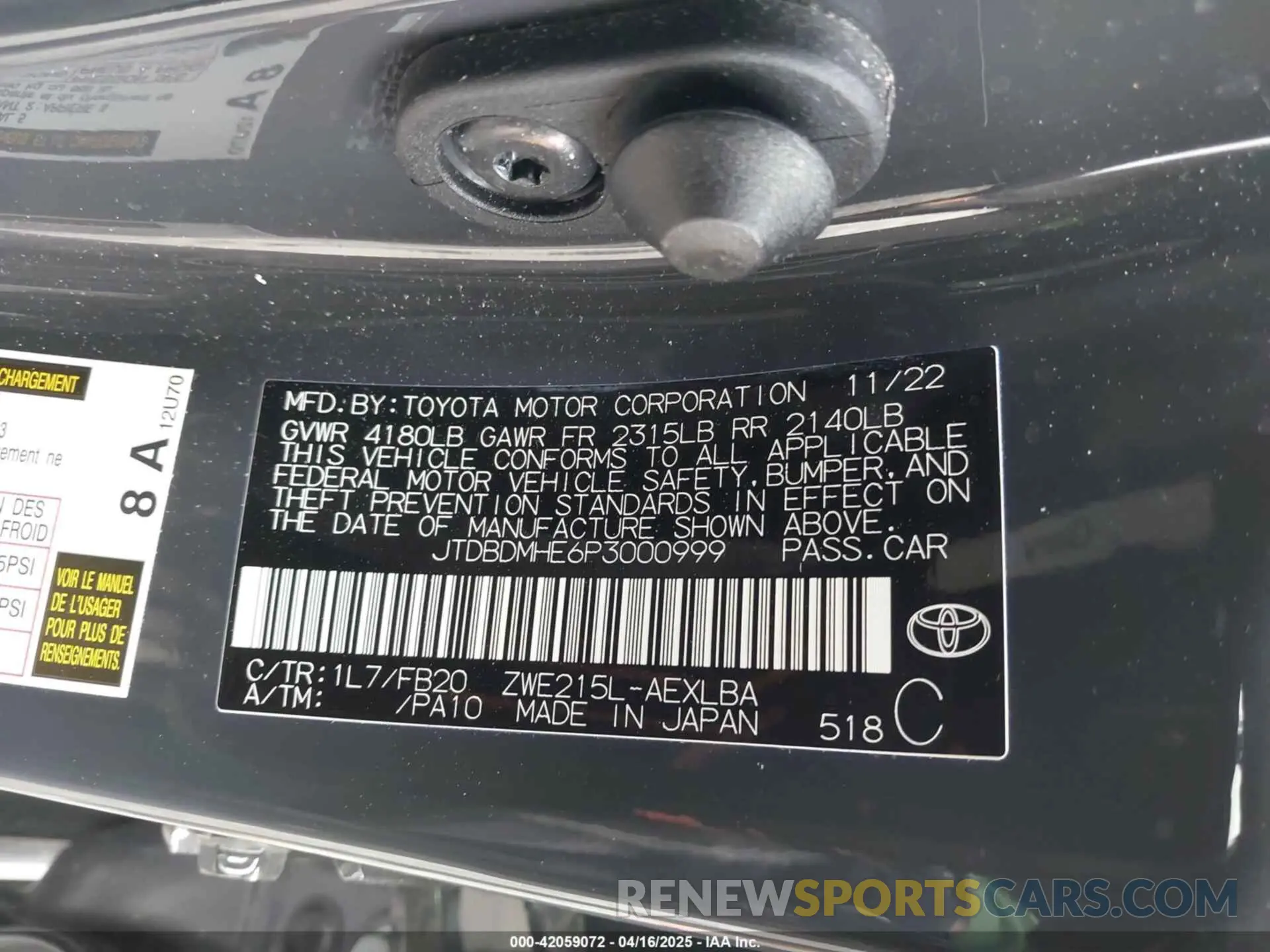 9 Photograph of a damaged car JTDBDMHE6P3000999 TOYOTA COROLLA 2023