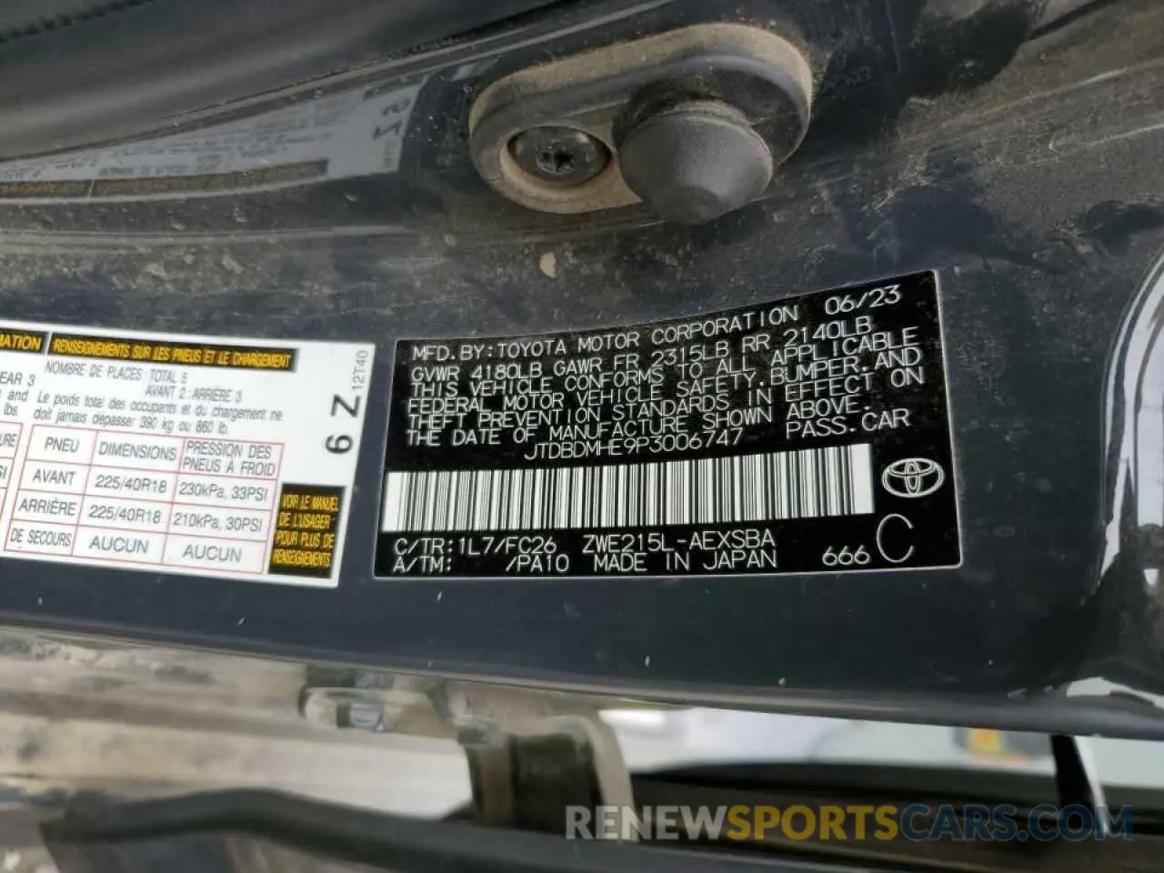 12 Фотография поврежденного автомобиля JTDBDMHE9P3006747 TOYOTA COROLLA 2023