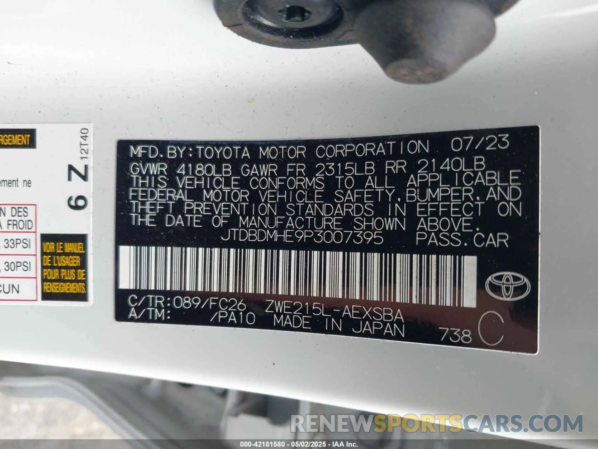 9 Photograph of a damaged car JTDBDMHE9P3007395 TOYOTA COROLLA 2023