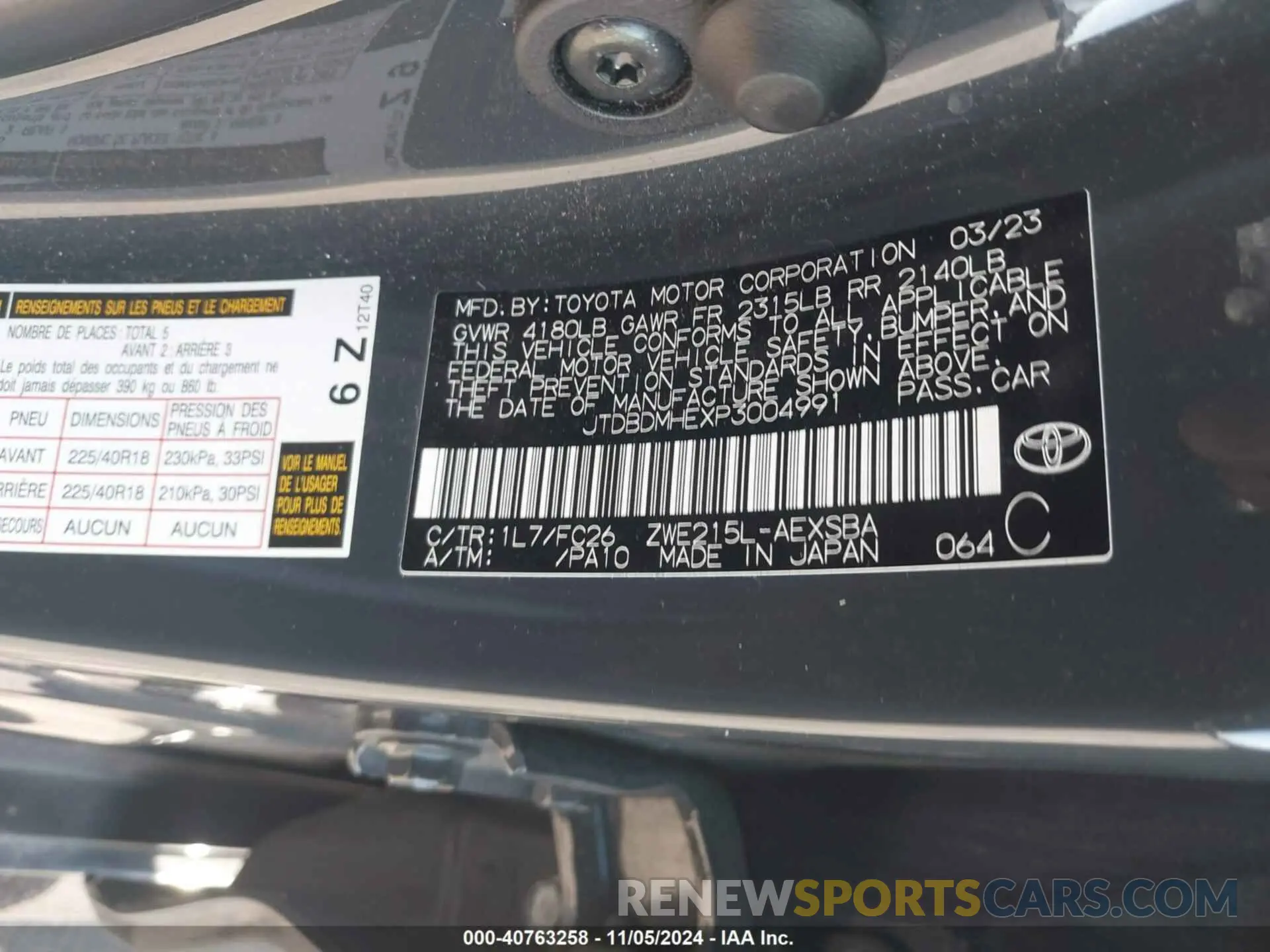 9 Фотография поврежденного автомобиля JTDBDMHEXP3004991 TOYOTA COROLLA 2023
