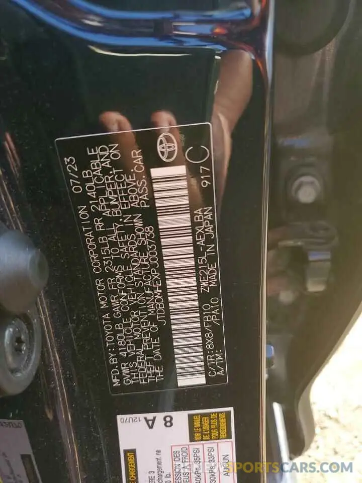 12 Фотография поврежденного автомобиля JTDBDMHEXPJ003738 TOYOTA COROLLA 2023
