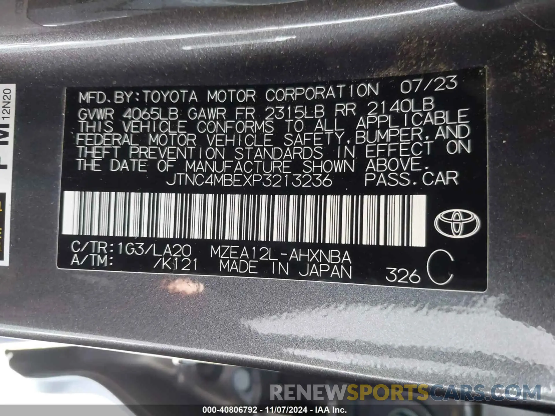 9 Photograph of a damaged car JTNC4MBEXP3213236 TOYOTA COROLLA 2023