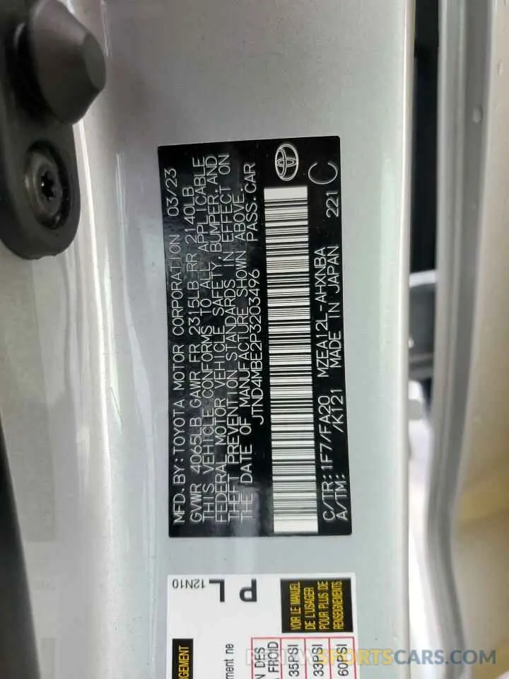 12 Фотография поврежденного автомобиля JTND4MBE2P3203496 TOYOTA COROLLA 2023