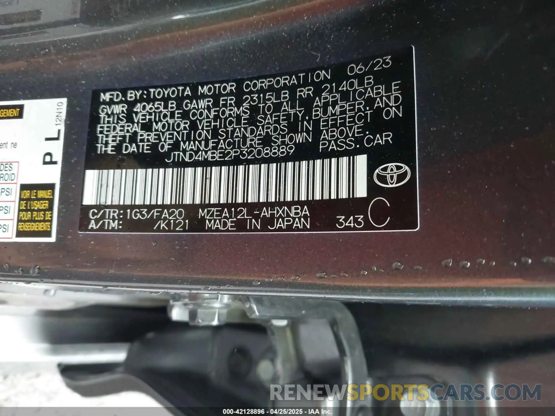9 Фотография поврежденного автомобиля JTND4MBE2P3208889 TOYOTA COROLLA 2023