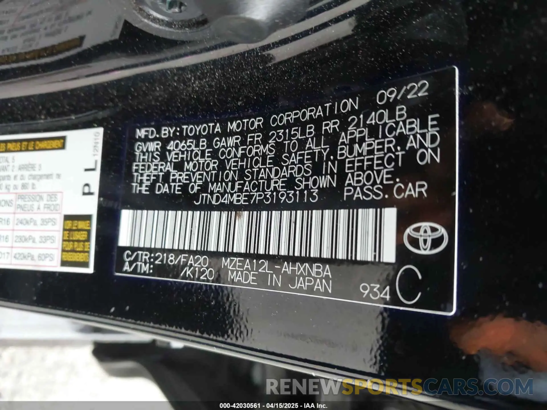 9 Photograph of a damaged car JTND4MBE7P3193113 TOYOTA COROLLA 2023