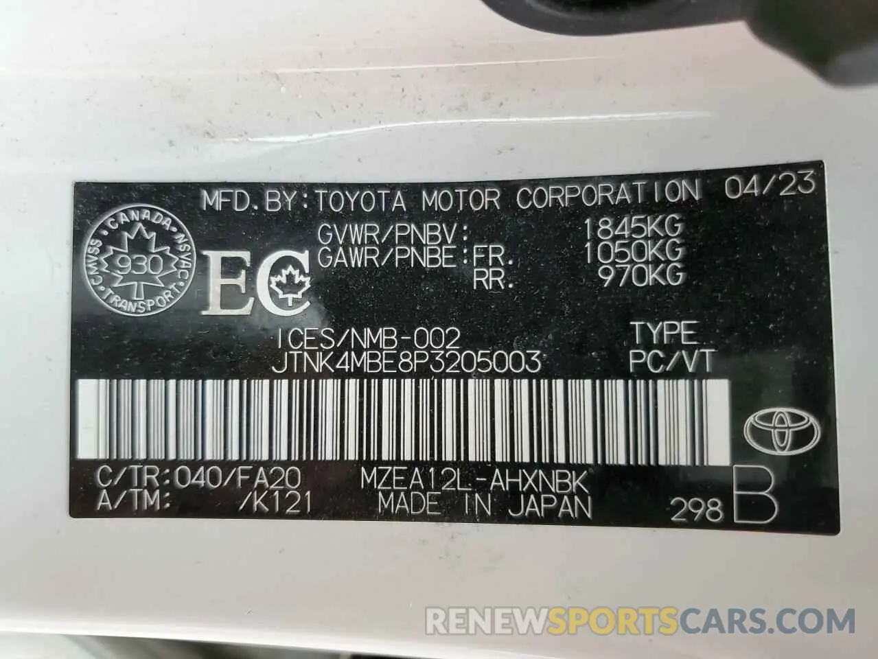 12 Фотография поврежденного автомобиля JTNK4MBE8P3205003 TOYOTA COROLLA 2023