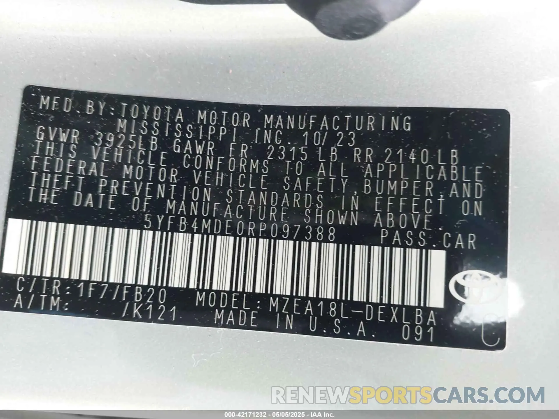 9 Фотография поврежденного автомобиля 5YFB4MDE0RP097388 TOYOTA COROLLA 2024