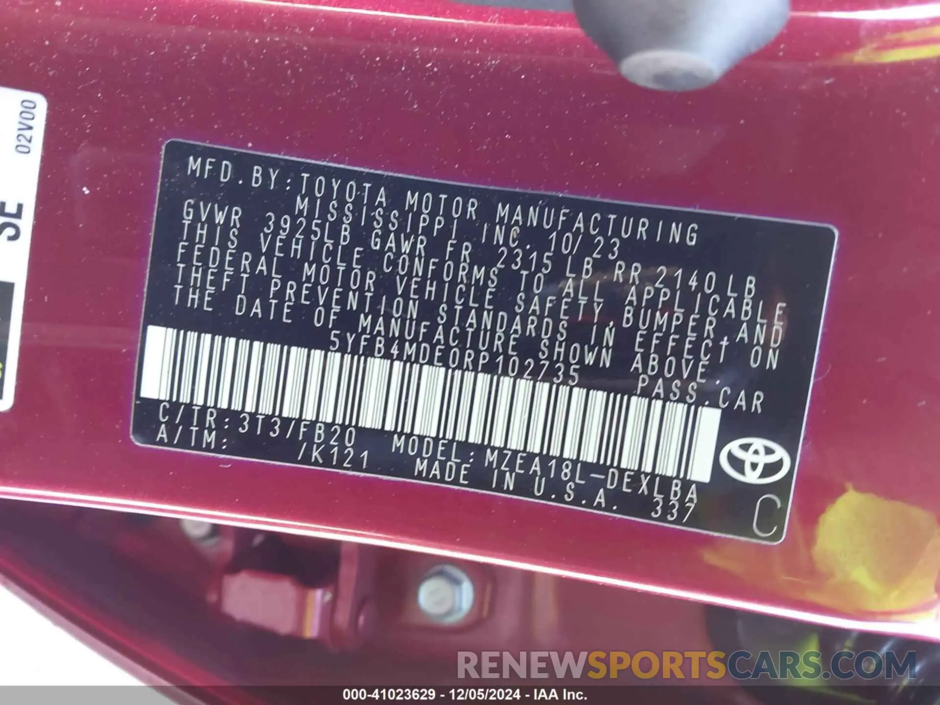 9 Фотография поврежденного автомобиля 5YFB4MDE0RP102735 TOYOTA COROLLA 2024