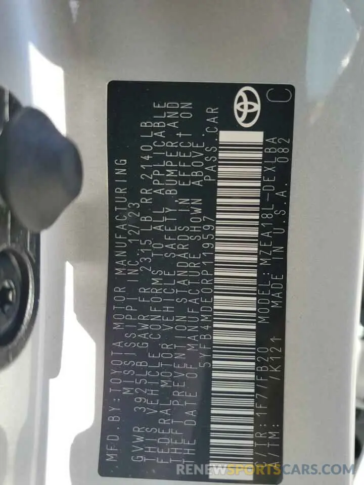 12 Фотография поврежденного автомобиля 5YFB4MDE0RP119597 TOYOTA COROLLA 2024