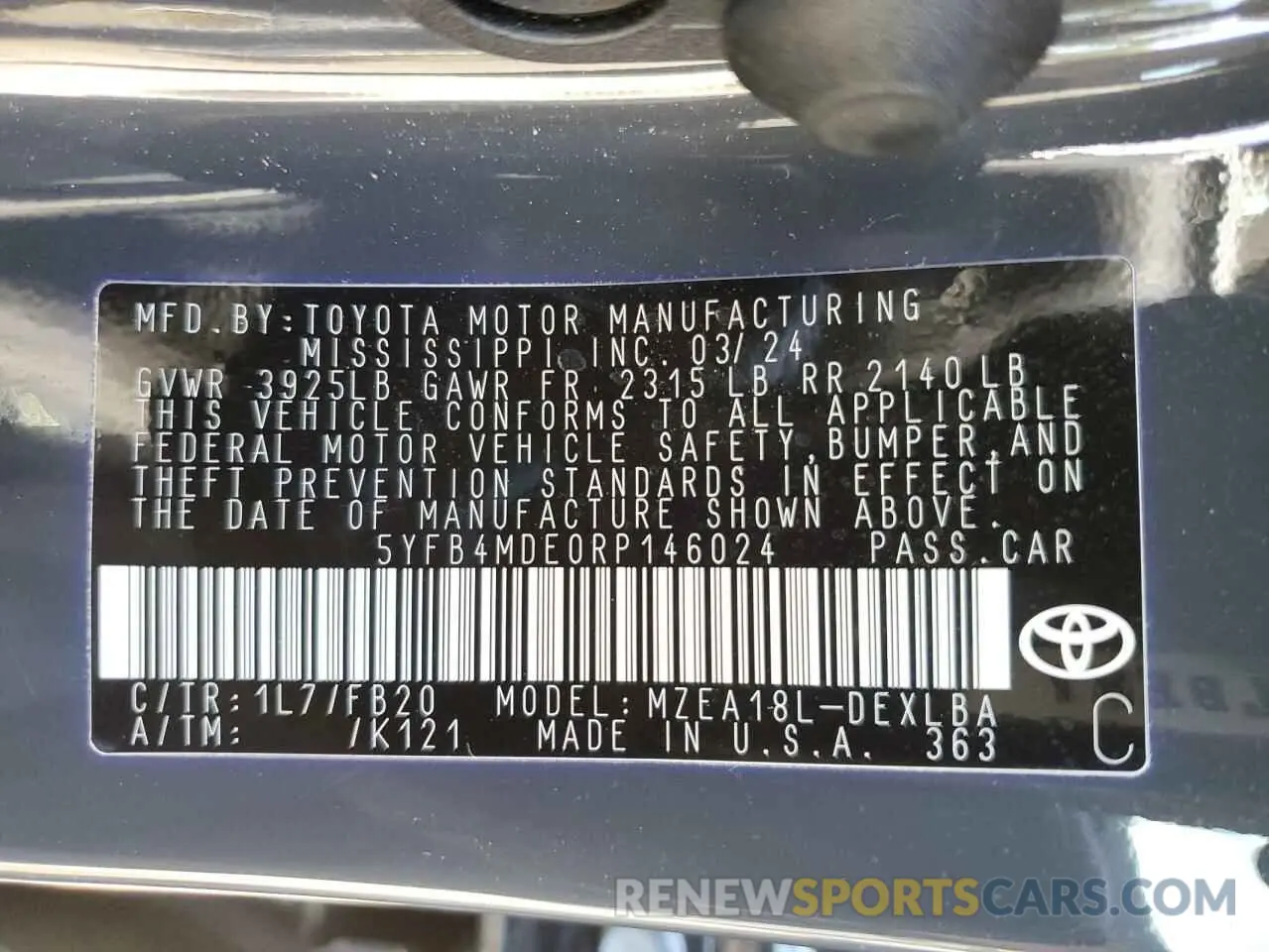 14 Фотография поврежденного автомобиля 5YFB4MDE0RP146024 TOYOTA COROLLA 2024