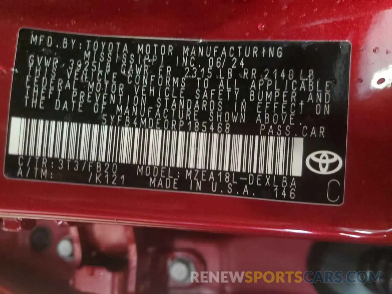 13 Фотография поврежденного автомобиля 5YFB4MDE0RP185468 TOYOTA COROLLA 2024