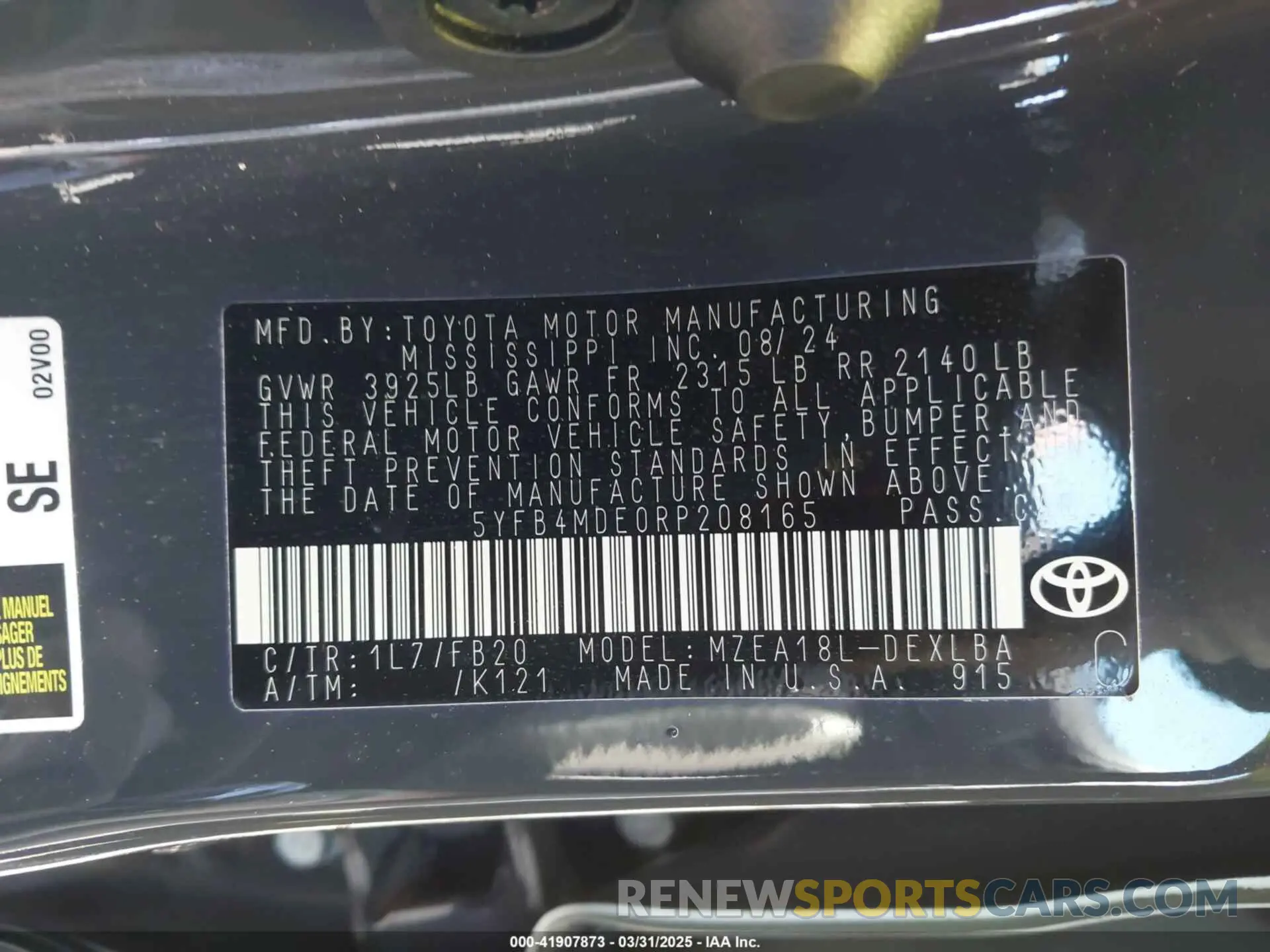 9 Photograph of a damaged car 5YFB4MDE0RP208165 TOYOTA COROLLA 2024
