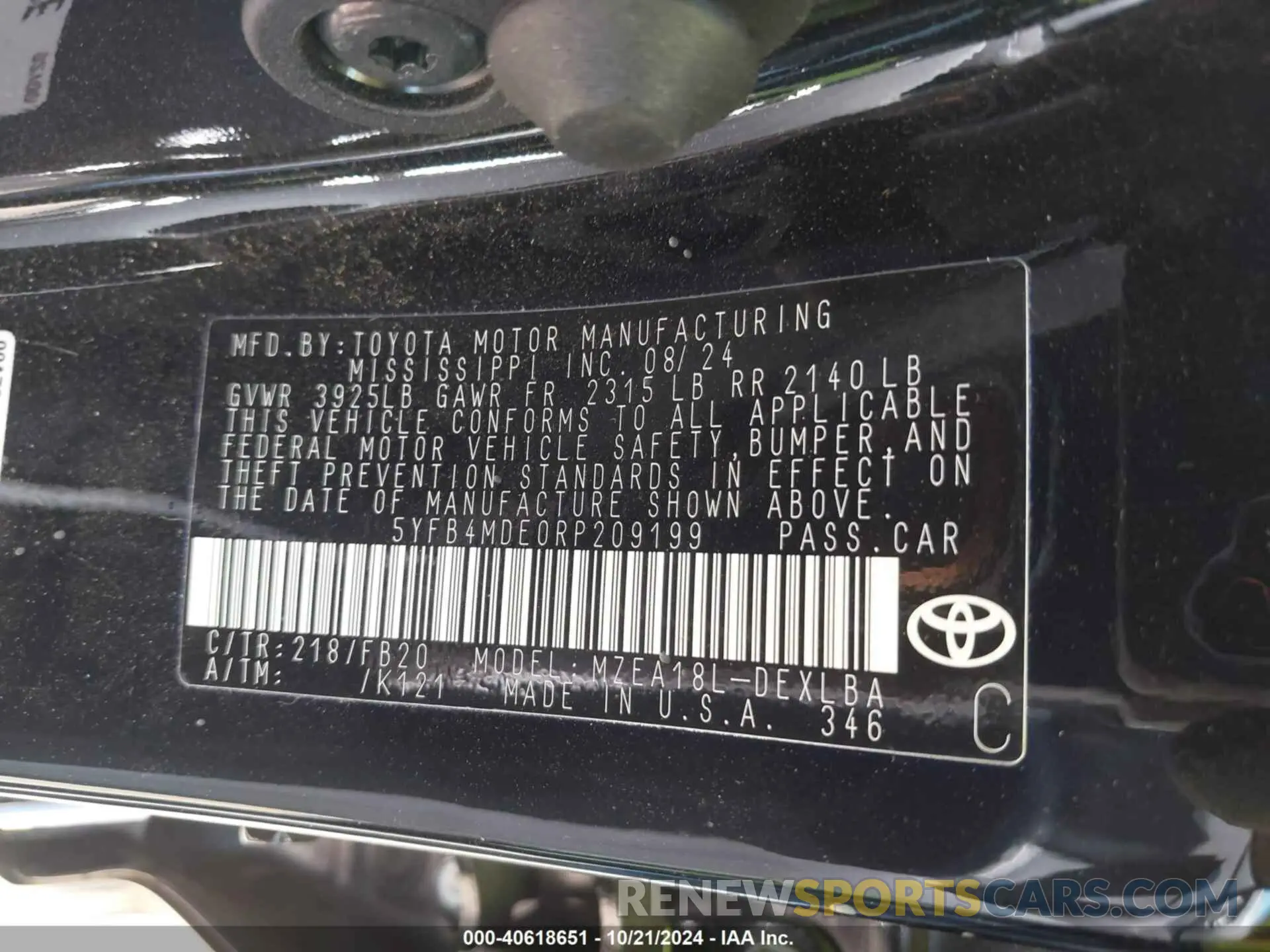9 Фотография поврежденного автомобиля 5YFB4MDE0RP209199 TOYOTA COROLLA 2024